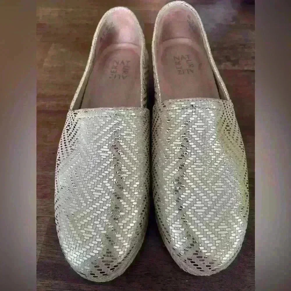 Naturalizer Thea 3 Platform Espadrilles Shoes Metallic Iredescent Gold Size 10